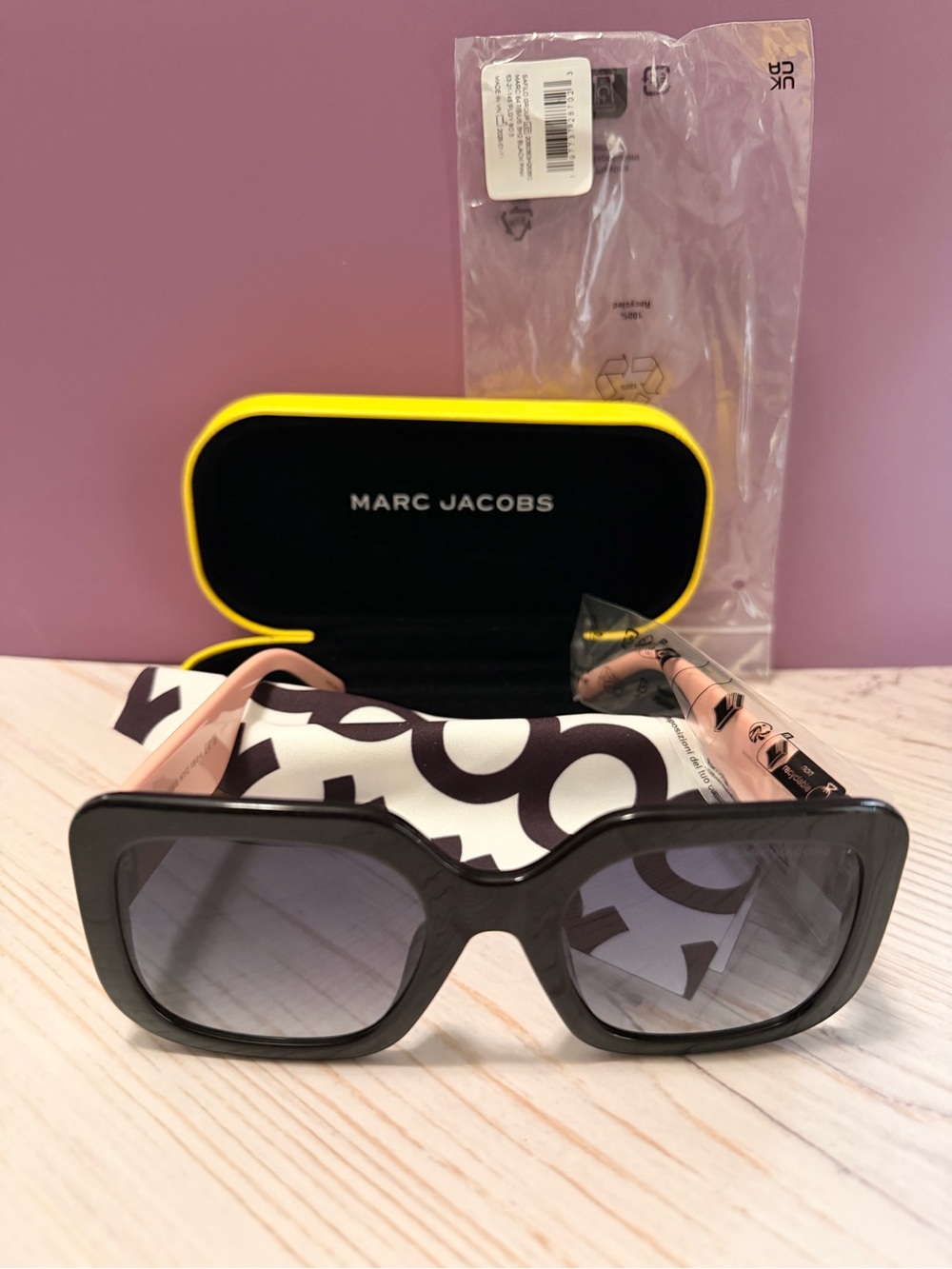 Marc Jacobs MARC 647/S Oversized Square Sunglasses NWT Black Pink Gold